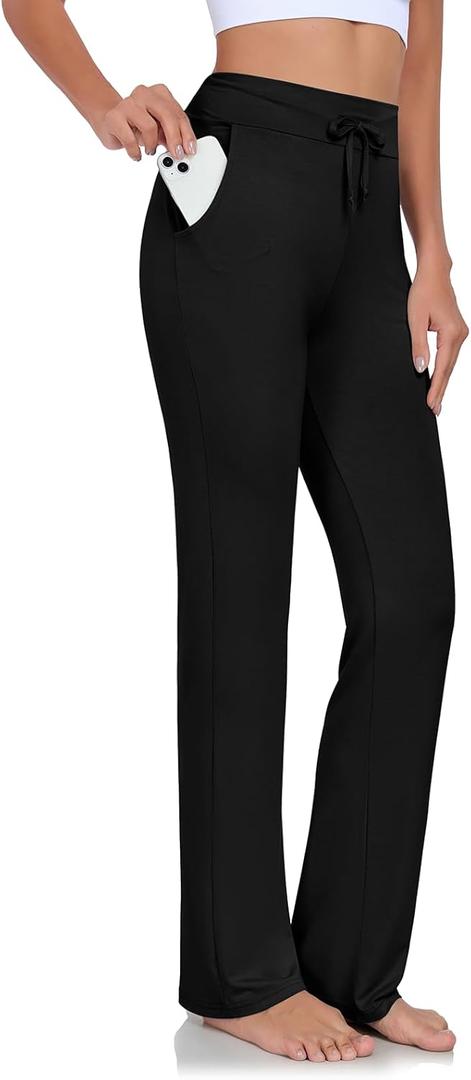 ADANIKI Womens Yoga Pants with Pockets Straight-Leg Loose Comfy Modal Drawstring Lounge Running Long Active Casual Sweatpants (Black, M)