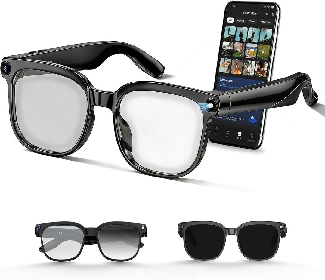 AI Smart Glasses with Camera, 4K Photos & 1080P Video,Anti-Shake, Real-Time Translation, Bluetooth 5.4, Assistant Conversation, Suitable for Vlogging,Travel, Business (Photochromic)