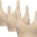 Vermilion Bird Women's 3 Pack Seamless Comfortable Sports Bra with Removable Pads (X-Large, Beige)