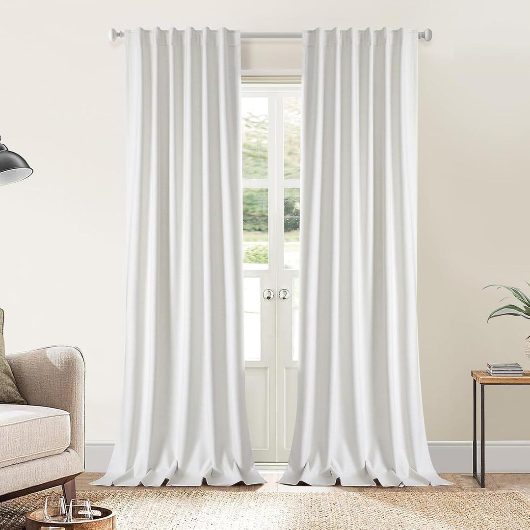 Linen 100% Blackout Curtains 120 Inch Length 2 Panel Set, Heavy Duty Linen Curtains for Living Room, Thermal Insulated Drapes for Bedroom, W52 x L120 Inch-Ivory (52"W x 120"L (Pack of 2), Ivory (3 in 1))