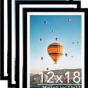 12x18 Picture Frame Set of 4 with 11x17 Mat, Display Photo 11x17 with Mat or 12 x 18 Without Mat, Wall Hanging Large 12 by 18 Poster Frame with Plexiglass, 4 Pack, Black