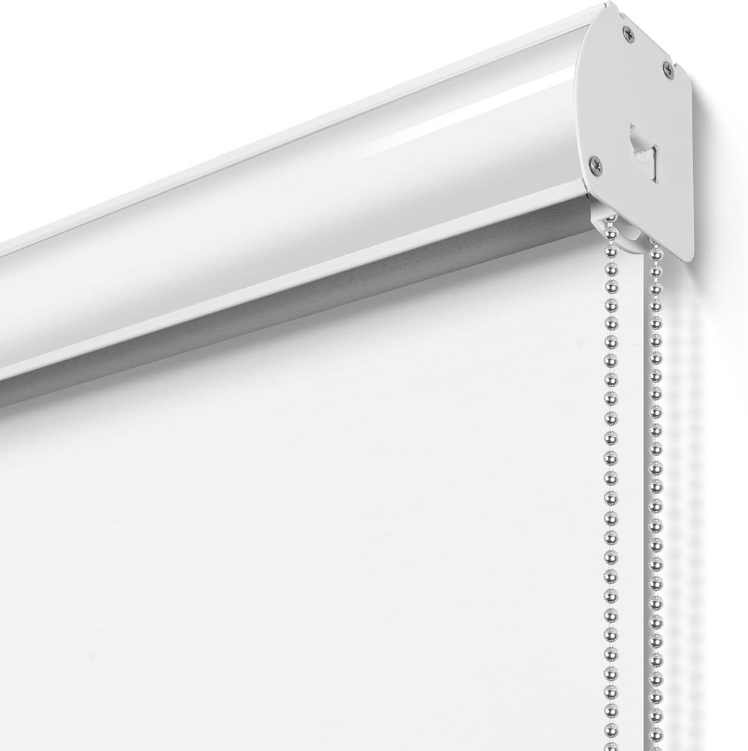 100% Blackout Roller Shades,Striped Jacquard Window Blinds with Cassette Valance,Thermal Insulated UV Protection Window Shades for Home Office. Easy to Install. White.12 W x 80" H (Blackout-white)