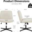 DUMOS Criss Cross Legged Chair Wide Comfy Home Office Desk Seat, No Wheels Armless Computer Task Seating, Swivel Vanity Chair Height Adjustable for Makeup Bedroom, Fabric Beige