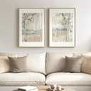 Framed Neutral Abstract Landscape Wall Art for Living Room, Large Set of 2 Minimalist Tree Canvas Artwork for Walls, Modern Nature Scenic Paintings Prints Wall Decor for Bedroom Home Office, 20x30 In