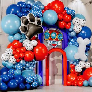 ALL-IN-1 Paw Balloon Arch & Garland Kit with BONUS Dog Bone  Small and Large Red, Dark Blue Paw Balloons  Paw Birthday Party Decorations & Supplies  Boy