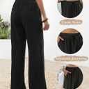 Black Linen Wide Leg Pants for Women, Beach Cover Up Palazzo Pant with Pocket, Summer High Waisted Pant Travel (Black, M)
