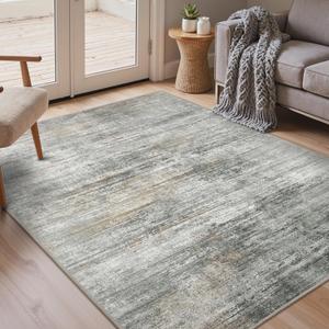 Bavni Washable Area Rug, Soft Grey Rugs Non-Slip, Thin Foldable 3x5 Rug, Modern Stain Resistant Rug for Living Room, Kitchen, Bedroom, Granite Gray