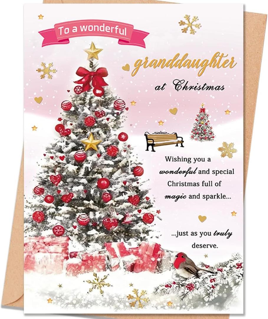 4 x Granddaughter Christmas Card Gift, Granddaughter Christmas Card from Grandma Grandpa