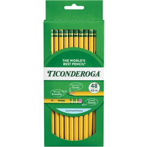 Ticonderoga Wood-Cased Pencils, Unsharpened, 2 HB Soft, Yellow, 48 Count