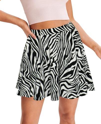 Women's Mini Flare Skater Skirt - High Waisted Summer Y2K Pleated Ruffle Flowy Athletic Skirts Size L Zebra