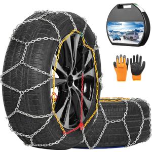 Snow Chains, Wear-Resistant High Carbon Steel Anti Slip Tire Chain for Passenger Cars, Pickups, and SUVs, Set of 2 (KN140)