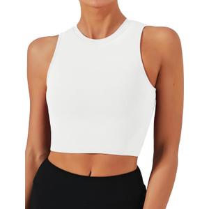 Natural Feelings Nudi Sports Bras for Women Removable Padded Yoga Tank Tops Sleeveless Fitness Workout Crop Tops (White, XL)