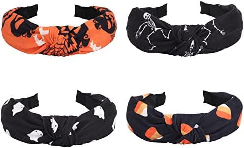 Budsmile 4 PCS Headbands for Women Girls Halloween Pumpkin Sugar Skeleton Skull Ghost Hairbands Gifts Makeup Hair Hoop