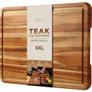 XXLarge Teak Cutting Board Non Toxic Wood Chopping Board Wooden Bamboo Charbuterie Butcher Block Heavy Duty Non Slip Teak Wood Cutting Board for Kitchen, 20"L x 14"W