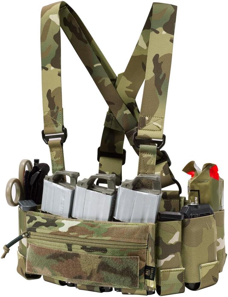 KRYDEX Tactical Chest Rig Elastic Cummerbund with 5.56/7.62 & Pistol Mag Pouch Holders,X Harness and Admin Pouch (Mc)