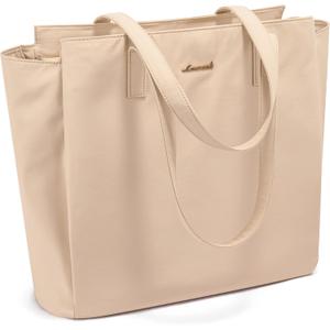 LOVEVOOK Tote Bag For Women, Travel Work Tote with Zipper Fits 14'' Laptop, Large Shoulder Handbag, Carry on Bag for Teacher Nurse Gym (Medium, Light-apricot)