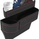 Car Seat Gap Filler Organizer, Multifunctional Car Seat Organizer with Adjustable Cup Holder, Leather Car Seat Gap Storage Box for Holding Phones, Coins, Cards, Keys, Pens (Black)