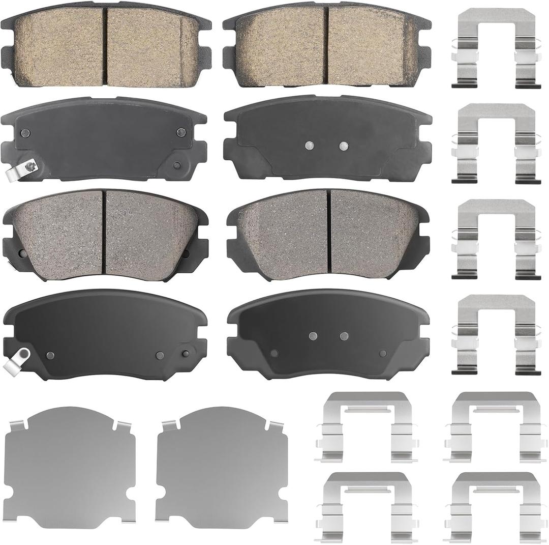 Front Ceramic & Rear Semi-Metallic Brake Pads Set Fit for Chevy Equinox 2010-2017, for GMC Terrain 10-17 with hardware, 8PCS