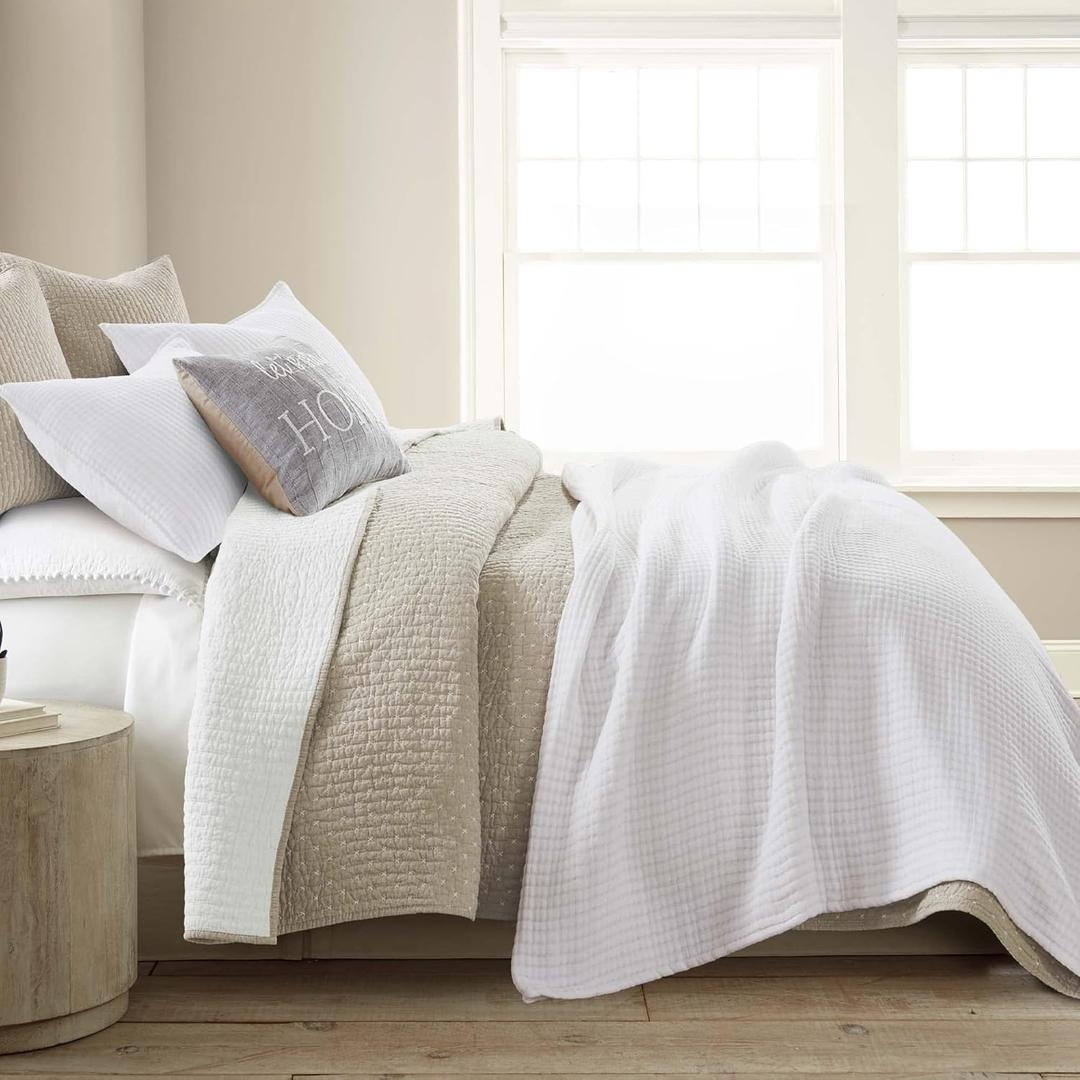 Levtex home, Wonderful 100% Cotton - Beige King Quilt with Two Pillow Shams - Soft & Breathable, All-Season Use, , Prewashed, Bedspread & Coverlet, 106x92, Pack of 3