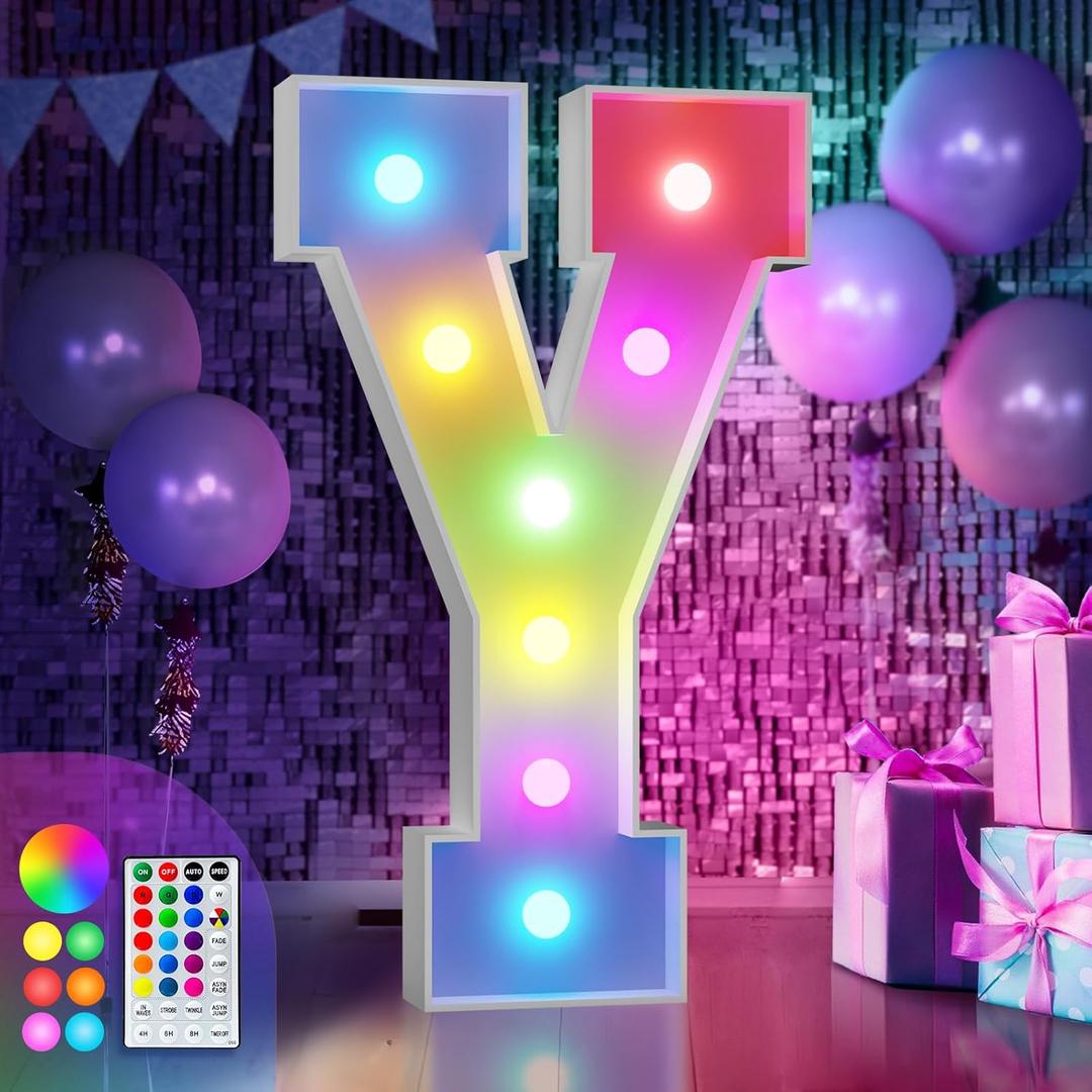 Imprsv 3FT Colorful Marquee Letters Y, 18 Colors Large Light up Letters Alphabet Sign with Remote, Big Marry Me Sign, Birthday Party Decorations Anniversary Wedding Decoration