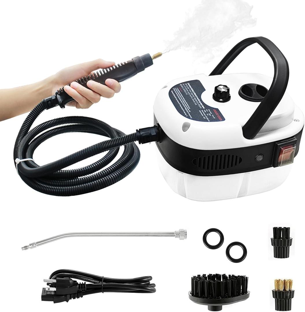 Handheld Steam Cleaner, 2500W Pressurized Steam Cleaner with 3 Brush Heads, Portable Steam Cleaner for Home, Car, Furniture, Kitchen, Bathroom and Wall, White