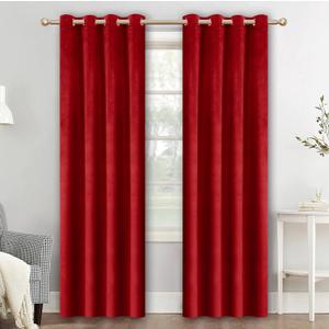 Christmas Red Velvet Curtains 108 inches Long Grommet Blackout Curtains for Bedroom Light Blocking Thermal Insulation Drapes Set of 2 Panels 52x 108