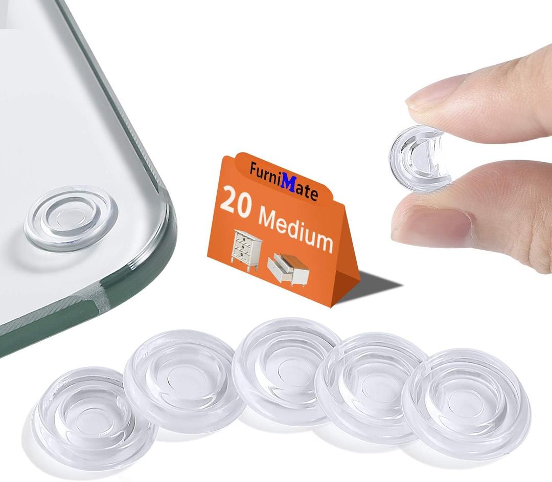 Glass Table Top Bumpers 20PCS 18mm Non Adhesive Medium Rubber Bumpers Anti Slip Pads Clear for Glass Top