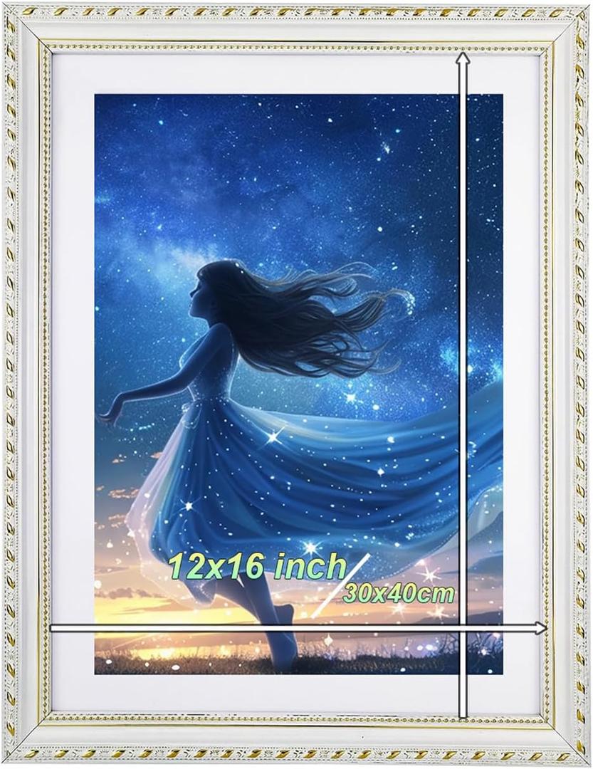 Betionol Diamond Painting Frames Fit For 30x40cm/12x16in Diamond Art Pictures or Family Photos, New Narrow Edge With Special Pattern Plaster Wood Frame For Wall Mount Photo Decoration (White)