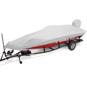 Trailerable Boat Cover 17-19ft with Outboard Motor Cover, 900D Marine Canvas Waterproof & UV-Proof Heavy Duty Boat Covers for 17 feet 18ft 19' Foot V-Hull Bass Boat Runabout Boat, Gray