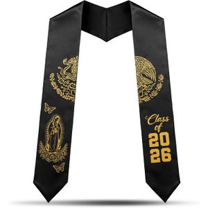 Sasylvia Mexican Graduation Stole Sash Country Flag Grad Stole for International Students (Black)