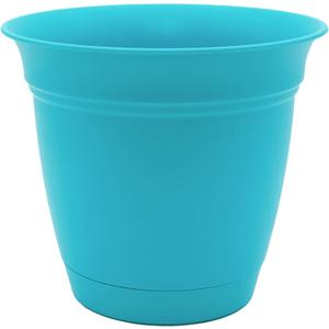 The HC Companies Eclipse Round Planter With Saucer - Outdoor & Indoor Plant Pot with Drainage Holes - Lightweight, UV-Resistant Plastic Pots For Plants, Flowers & Herbs (12" Teal, Pack of 1)