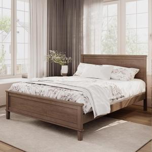 Merax Queen Size Wooden Platform Bed, Mid Century Modern Bed Frame with Tall Headboard and Footboard, Solid Wood Slats Support, No Box Spring Needed, Easy Assembly, Brown