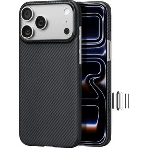pitaka for iPhone 17 Pro Case 6.3" with Camera Control Button, Compatible with MagSafe, Ultra-Slim Case with Caseless Touch Feeling, 600D Aramid Fiber Woven, Black/Grey(Twill)