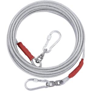 Dog Tie Out Cable for Dogs Outside Up to 125/250lbs,10/20/30/50FT Long Dog Leashes&Chains,Small-Large Dogs Runner Cable for Yard,Heavy Duty Lead Line for Outdoor,Camping,Yard(250lbs 20FT, Silver)