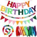 3Pcs 118 Inch Pre-Strung Happy Birthday Banner Colorful Pennant Flag Banners Rainbow Party Decorations Personalized Happy Birthday Sign for Party Decor