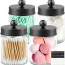 4 Pack Glass Apothecary Jars with Lids for Bathroom, Cute Qtip Holder, Black Bathroom Accessories Set, Small Bathroom Canisters with Lids for Q-Tips, Cotton Swabs, Black Bathhouses Decor