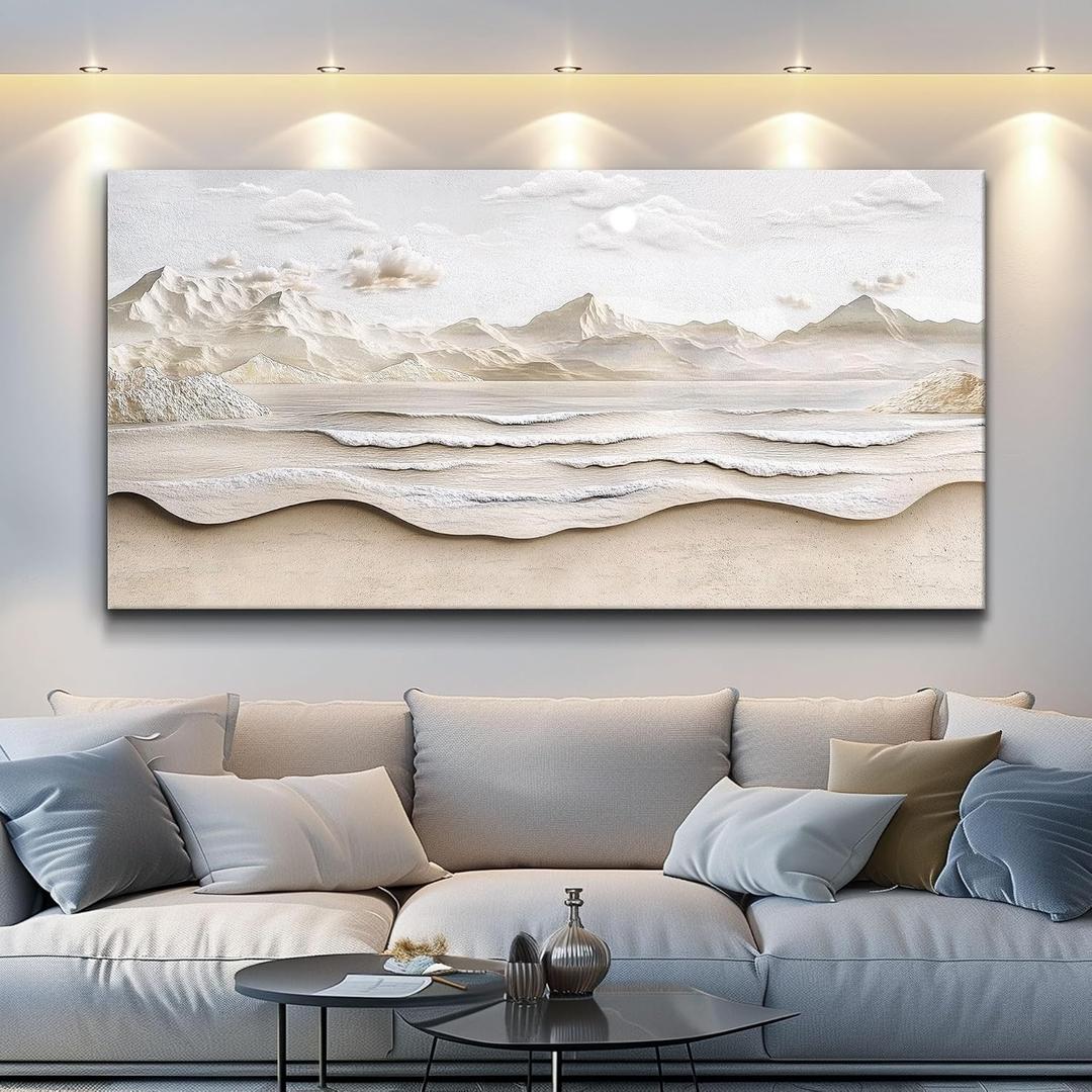 VXMXFTE Wall Decoration For Bedroom Natural Scenery Canvas Painting Wall Art For Living Room Dining Room Abstract Sea View With White Mountain Landscape Painting Artwork Offices Home Decor 24x48 In