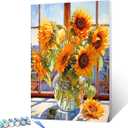 Tucocoo Sunflowers DIY Paint by Numbers for Adults Flowers in Glass Vase DIY Oil Painting Acrylic Paint Art Painting Kits Canvas with Acrylic Paint Floral Art 16x20 Inch （DIY Frame ）