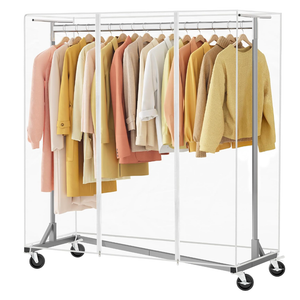 Hoctieon Z Clothes Rack with Cover, Metal Heavy Duty Clothing Rack, Rolling Garment Rack with Wheels, with Dustproof Cover Waterproof Protector, with 2 Durable Zippers, for Hanging Clothes, Grey