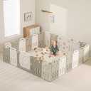 Foldable Playpen for Toddlers, Extra Large 22 Panel Baby Play Yard - Adjustable Baby Gate Playpen (Grey+White)