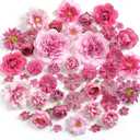 Artificial Flowers Heads Combo Rose Red Flowers Mix Silk Flowers Heads Bulk for Craft Garland Graduation Cap Wedding Bridal Baby Shower Home Party Decoration DIY Cake Decor