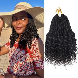 Goddess Box Braids Crochet Hair 12 Inch 7 Packs Short Crochet Hair for Black Women Pre Looped Crochet Goddess Box Braids with Curly Ends Micro Braided Curly Crotchet Hair (1B)