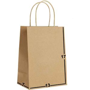 Brown Paper Gift Bags Bulk with Handles 13 X 7 X 17 [25 Bags] Ideal for Shopping, Packaging, Retail, Party, Craft, Gifts, Wedding, Recycled, Business, Goody and Merchandise Kraft Bag