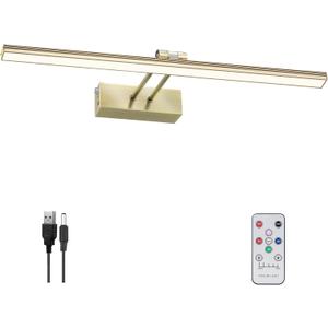 FUNCHDAY Picture Light,Battery Art Lights for Wall,Wireless Remote Painting Light with Timer and Dimmable,20Metal Display Lighting for Artwork,Portrait,Gallery-Antique Brass