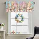 Easter Valances Curtain Bunny Spring Floral Kitchen Curtains Easter Eggs Colorful Wood Window Valance Topper Curtain Window Treatment for Spring Holiday Living Room Bedroom Decor, 1 Panel 54x18 Inch