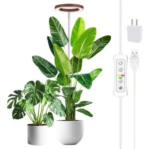 yadoker Plant Grow Light, LED Growing Light Full Spectrum for Indoor Plants,Aluminum Walnut Wood Grain Plant Lights,Height Adjustable, Automatic Timer, 5V Low Safe Voltage,Idea for Large (1 Pack)