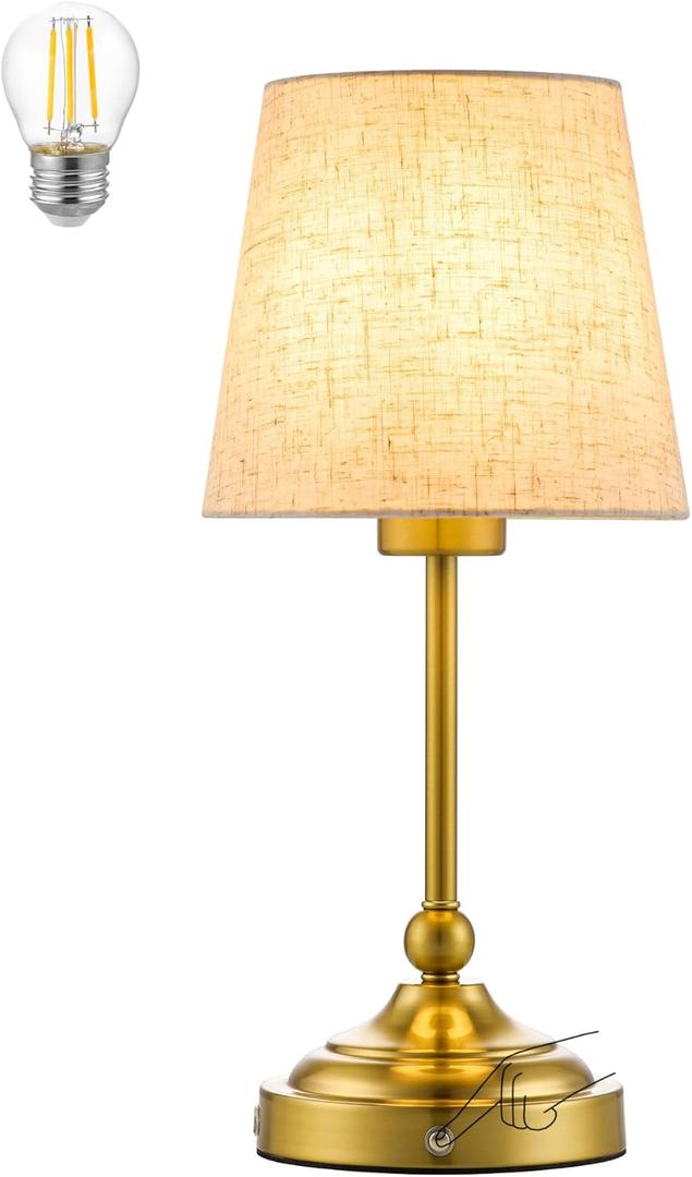 BOHON Cordless Lamp with Dimmer, Built-in 5200mAh Rechargeable Lamp, Patio Table Lamp, LED Bedside Night Light, Outdoor Ambient Light for Camping Restaurant Bedroom Dining Room Decor, Antique Brass, 6.7"D x 6.7"W x 14.7"H