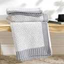 Amlie Home Honeycomb Knit Throw Blanket for Couch, Dual-Sided Soft Chenille Decorative Blankets for Sofa & Chair, 50"x60", Gray & White
