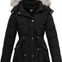 Women's Winter Hooded Coat Waterproof Down Long Jacket Warm Parka Thicken Puffer Coat with Removable Fur Hood (Large, Black)