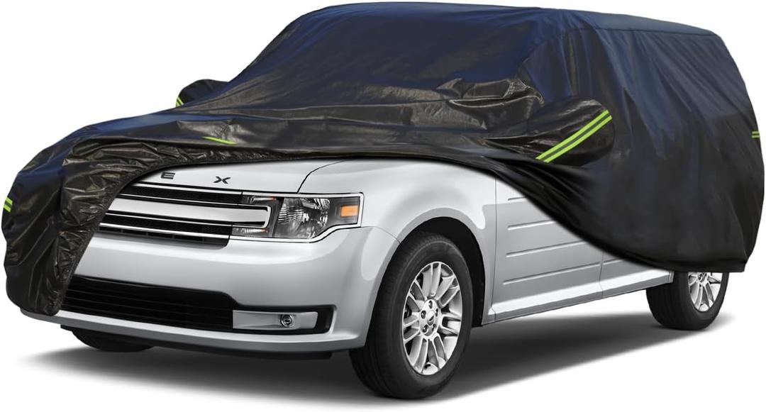 KouKou Waterproof SUV Car Cover Suitable for Ford Flex from 2008 to 2019, 7 Layers Windproof All Weather Waterproof Outdoor Cover Sun Rain UV Dust Snow Protection. Black